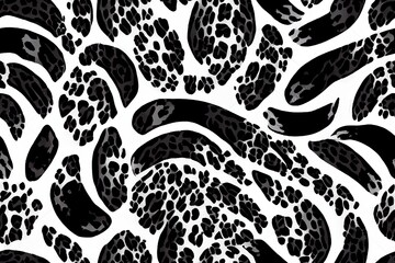 Canvas Print - Seamless leopard fur pattern. Fashionable wild leopard print background. Modern panther animal fabric textile print design. Stylish black and white illustration