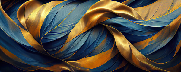 Wall Mural - panorama header with abstract organic lines and shapes, ukraine flag colors as wallpaper