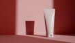 Cosmetic beauty product packaging template. White tube with dramatic shadow lighting. 3D Rendering
