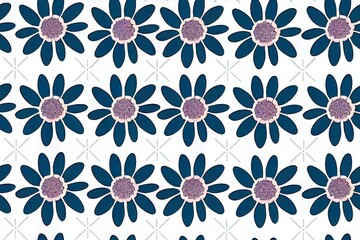 Poster - Set of simple floral seamless patterns. Small and large daisy flowers collection in blue pink colors. Sketch flat drawing. Botanical collage in modern trendy style. Summer meadow flowers bundle.