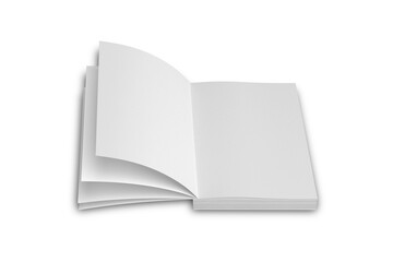 Wall Mural - Empty blank white open softcover book mockup isolated on white background. 3d rendering.