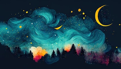 starry night watercolor style