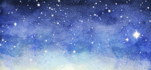 Watercolor Night Sky Background With Stars