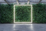Fototapeta Perspektywa 3d - Vertical garden wall  with square neon lights
