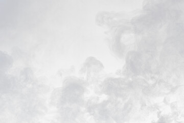 Fototapete - Dense Fluffy Puffs of White Smoke and Fog on black Background, Abstract Smoke Clouds, Movement Blurred out of focus. Smoking blows from machine dry ice fly fluttering in Air, effect texture, png