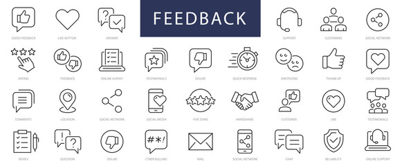 Feedback thin line Icons set. Feedback, Rating, Like, Dislike editable stroke icons. Vector