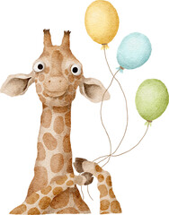 Aufkleber - Giraffe with balloons portrait
