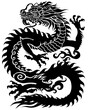 Chinese dragon silhouette. Traditional mythological creature of East Asia. Tattoo.Celestial feng shui animal. Side view. Graphic style vector illustration
