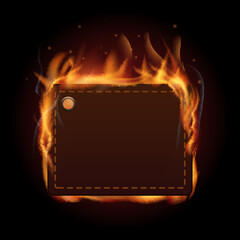 Sticker - Burning blank tag. Price label in realistic fire