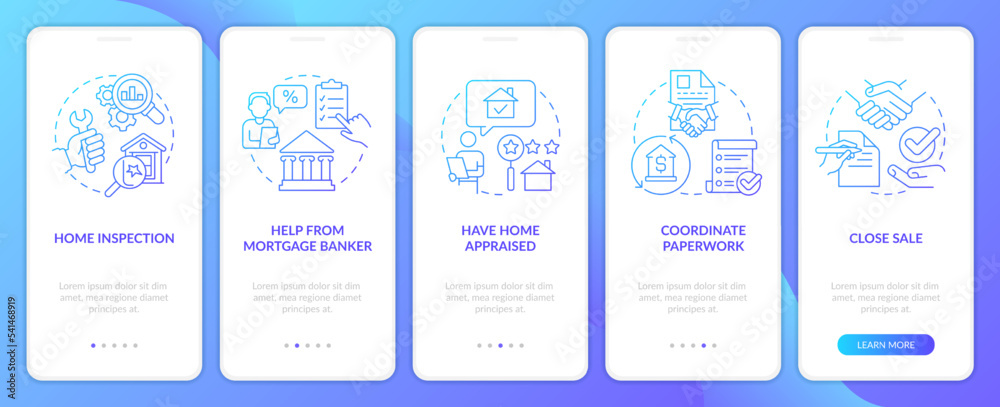 Buying home steps blue gradient onboarding mobile app screen. Real ...