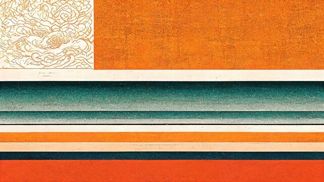 Wall Mural -  - Dramatic design elements with straight orange and green lines, Japanese textures Japanese traditional graphics, fine detailing, fluid liquid-like impression, elegant, delicate, luxurious and dramatic