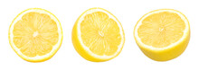 Lemon Fruit Slices Isolated On White Background, Fresh And Juicy Lemon, Collection
