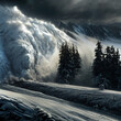 Winter landscape avalanche, digital illustration