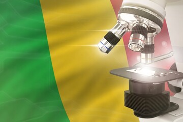 Wall Mural - Mali science development concept - microscope on flag background. Research in medicine or healthcare 3D illustration of object