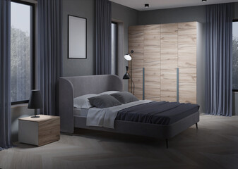 Wall Mural - Interior of a cozy bedroom in modern design. 3D rendering.