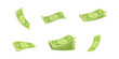 Set of 3d vector cartoon plastic render green dollar paper banknote in different positions, bunch, stack icon design