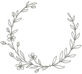 Wall Mural - Hand drawn line floral frame. Elegant vintage wreath. Logo template. Botanical decoration elements for label, branding business identity, wedding invitation, greeting card