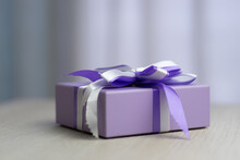 Purple White Gift With Purple Ribbon Bow Holiday Template