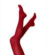  Women's female legs in red tights. Children's legs in red cotton tights. On a white background.