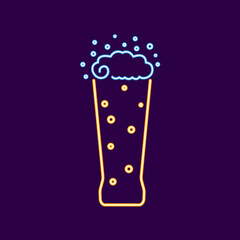 Wall Mural - Isolated neon beer glass with foam Oktoberfest Vector