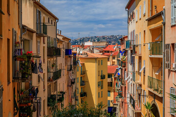 Sticker - Mediterranean houses in terracotta colors with traditional shutters, Nice France