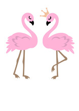 Pink Flamingo Couple. Valentine's Day Print, Isolated On Transparent Background.	
