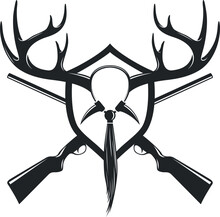 Hunting Logo Design With Antlers, Turkey Beard And Rifles