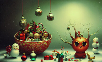 Wall Mural - Christmas cartoon ornements