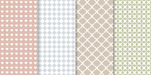 Wall Mural - Set of cute minimal geometric texture seamless patterns. Repeating simple geometrical shapes modern background. Graphic trendy abstract wallpaper.