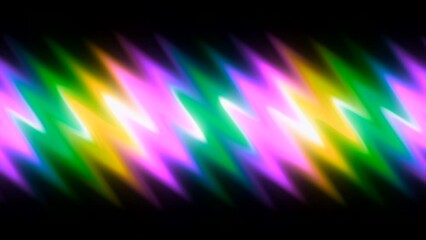 Poster - A distorted zigzag background that is moving on a black background. Motion. Blurred zigzag rainbow color stripes.