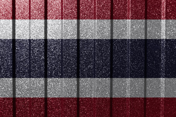 Textured flag of Thailand on metal wall. Colorful natural abstract geometric background with lines.