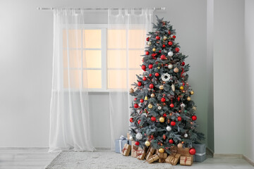 Sticker - Christmas tree with presents near window in light room