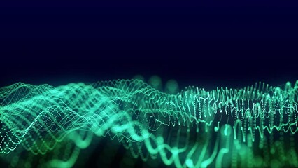 Poster - Dynamic wave of glowing particles. Abstract digital background. Data flow information. Concept of digital communication. Big data visualization. 3D rendering. 4k animation.