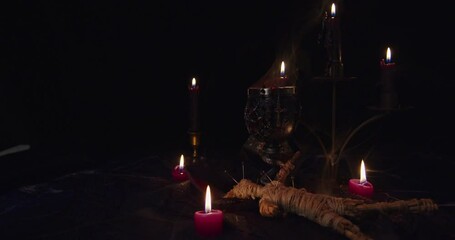 Poster - Altar for satanic rituals on a black background.