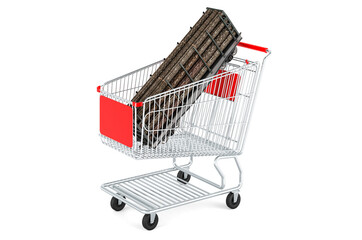 Poster - shopping cart with goods wagon full of wooden logs, 3d rendering