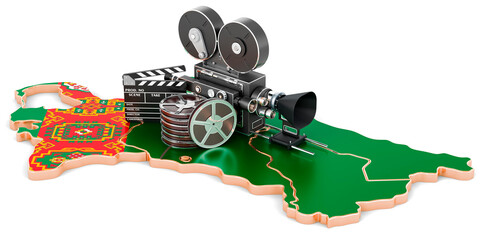 Poster - Turkmen cinematography, film industry concept. 3D rendering