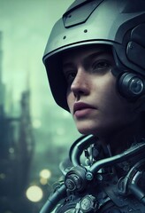 Wall Mural - A fictional person, not based on a real person. Portrait of an fictional astronaut in a spacesuit. High-tech astronaut from the future. The concept of space travel. . Generative AI