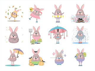 Wall Mural - Bunny character set. Rabbit symbol of 2023. Hares characters