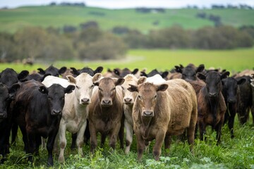 sustainable agriculture cow farm in a field, beef cows in a field. livestock herd grazing on grass on a farm. african cow, healthy regenerative food production