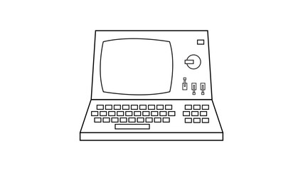 Poster - Old retro vintage hipster computer, computer with monitor and keyboard from 70s, 80s, 90s. Black and white icon. Vector illustration