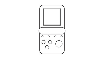Poster - Old retro vintage hipster handheld game console with screen and buttons, tetris from 70s, 80s, 90s. Black and white icon. Vector illustration