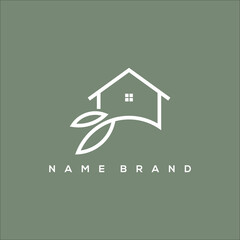 Poster - Home and leaf logo design Landscape icon template.