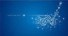 New Year 2023 Line Design Sparkler Firework Champagne Shining White Blue Vector