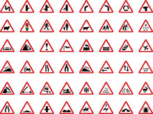An Isolated Road Warning Traffic Sign Set.