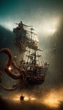 Pirate ship in ocean fantasy  illustration