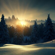 Colorful landscape of the winter forest. High quality illustration