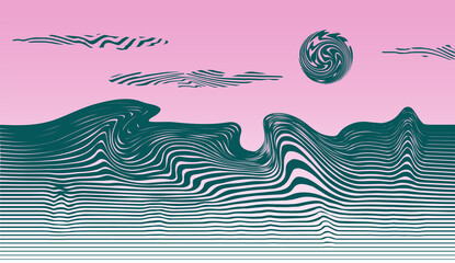 abstract drawing ocean and sun