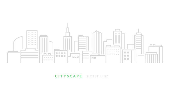 高層ビルが建ち並ぶ都市風景のシンプルな線画イメージイラスト素材