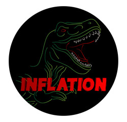 Poster - Dinosaur with speech bubble saying Inflation word. Tyrannosaurus Rex with thoughts.