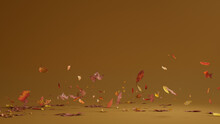 Deep Yellow Seasonal Wallpaper With Falling Autumn Leaves. Natural Banner With Copy-space.